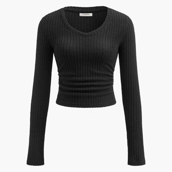 47Q. Nwt Commense V-Neck Ribbed Skinny T-Shirt Black Size Small - Picture 2 of 10